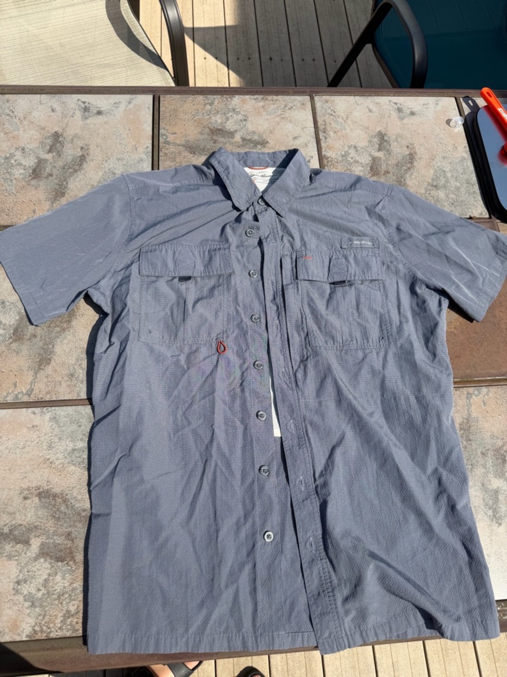 Eddie Bauer Men’s Short-Sleeve Gray Button-Down Shirt